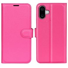  iPhone 16 Plus Fodral Litchi L&auml;der Rosa