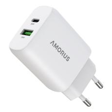 AMORUS Amorus 30W GaN PD QC USB-C / USB-A V&auml;ggladdare Vit