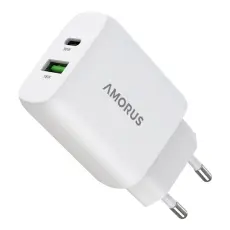 AMORUS Amorus 30W GaN PD QC USB-C / USB-A V&auml;ggladdare Vit