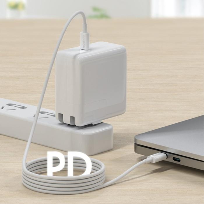 Bild 2, NORTHJO NORTHJO 2m 60W PD USB-C - USB-C Snabbladdnings Kabel Vit