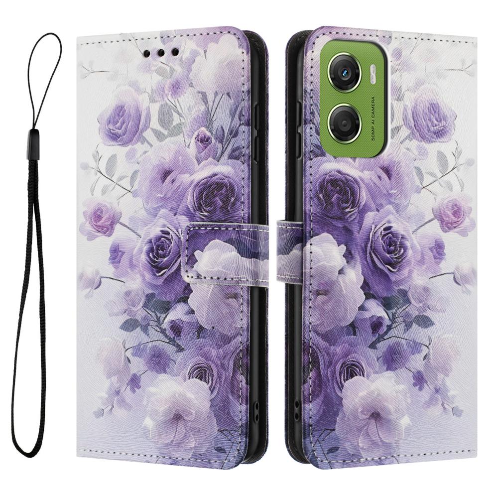  Motorola Moto G06/G06 Power Fodral Med Tryck Lila Rosor