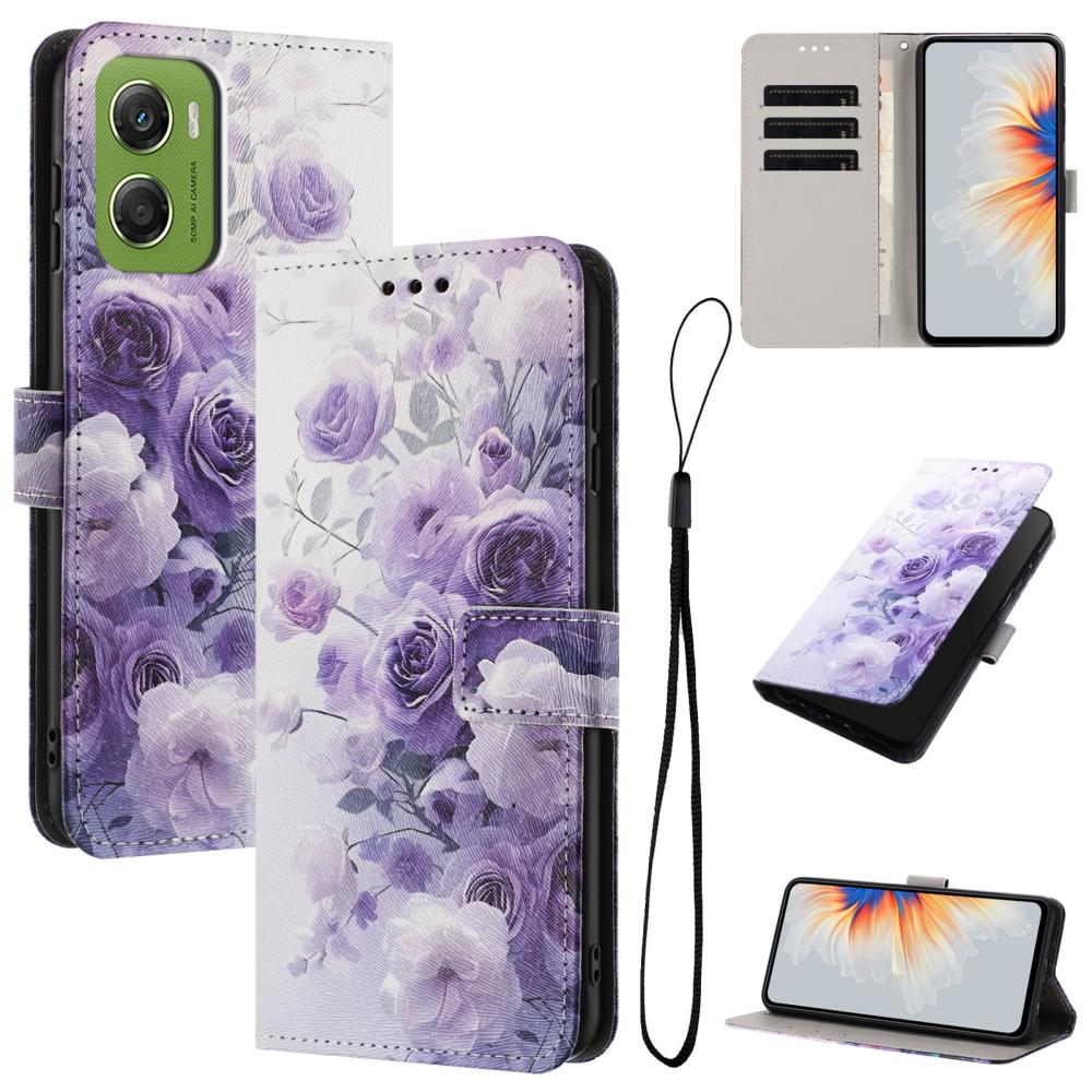  Motorola Moto G06/G06 Power Fodral Med Tryck Lila Rosor
