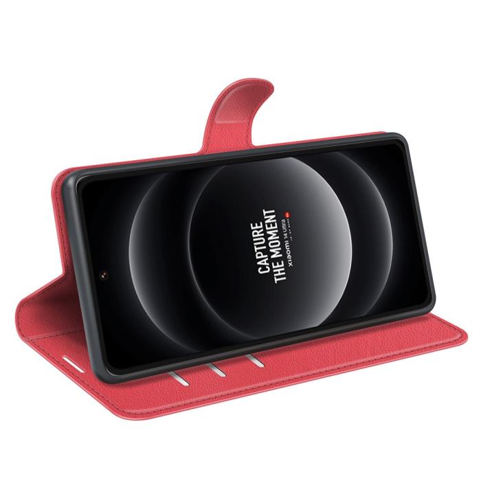 Bild 3,  Xiaomi 14 Ultra Fodral Litchi Läder Röd