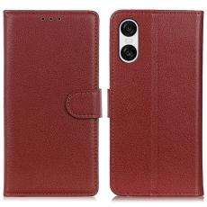  Sony Xperia 10 VI Litchi L&auml;der Fodral Brun