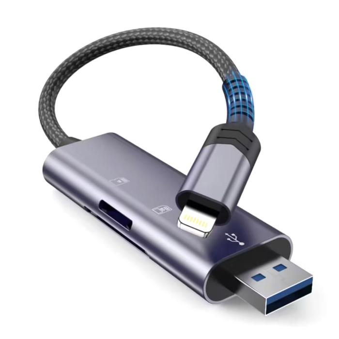 Bild 2, Tech-Protect Tech-Protect Lightning - USB SD & Micro SD Kortläsare Grå