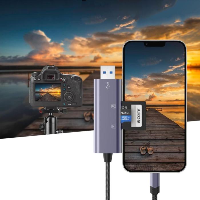 Bild 3, Tech-Protect Tech-Protect Lightning - USB SD & Micro SD Kortläsare Grå