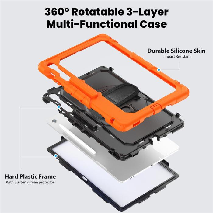 Bild 4,  Galaxy Tab S10 FE Plus Skal 360 Shockproof Hybrid Kickstand Orange