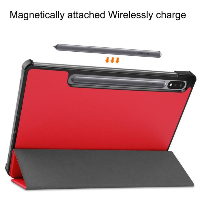 Bild 4,  Samsung Galaxy Tab S9 Fodral Tri-Fold Läder Röd
