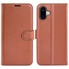  iPhone 16 Plus Fodral Litchi L&auml;der Brun