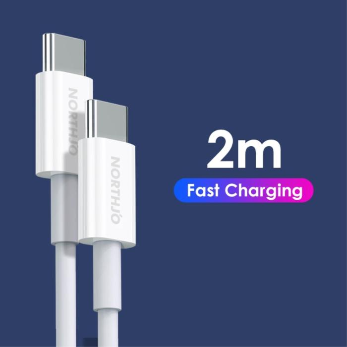 Bild 5, NORTHJO NORTHJO 2m 60W PD USB-C - USB-C Snabbladdnings Kabel Vit