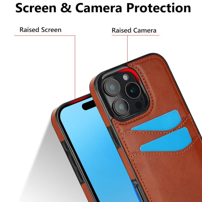 Bild 5,  iPhone 16 Pro Skal Med Kortfack Läder Brun