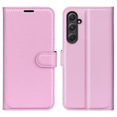  Samsung Galaxy A55 5G Fodral Litchi L&auml;der Ljus Rosa