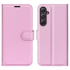  Samsung Galaxy A55 5G Fodral Litchi L&auml;der Ljus Rosa