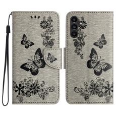  Samsung Galaxy A27 5G Fodral L&auml;der Fj&auml;rilar Gr&aring;