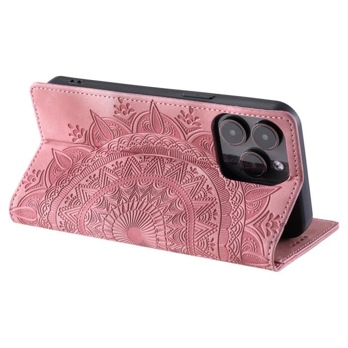 Bild 4,  iPhone 16 Pro Max Fodral Mandala Flip Läder Roséguld
