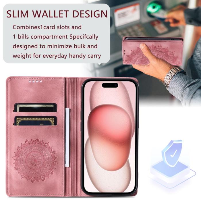 Bild 6,  iPhone 16 Pro Max Fodral Mandala Flip Läder Roséguld