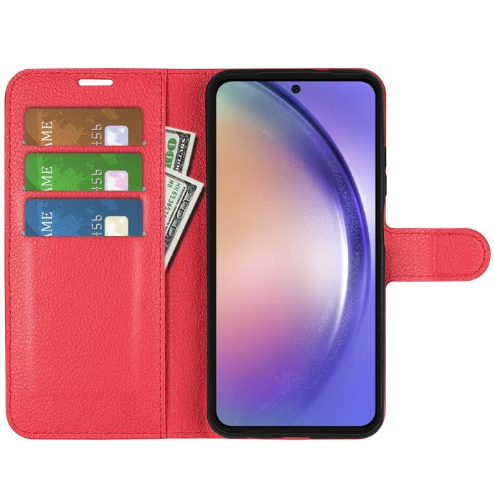Bild 2,  Samsung Galaxy A55 5G Fodral Litchi Läder Röd