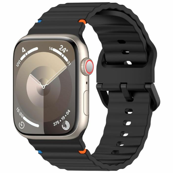 Bild 2,  Apple Watch 42/44/45/46/49 mm Armband Silikon Wave Svart