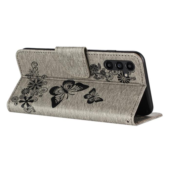 Bild 2,  Samsung Galaxy A27 5G Fodral Läder Fjärilar Grå