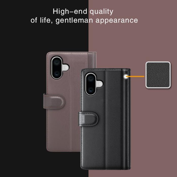 Bild 5,  iPhone 16 Plus Fodral Premium Äkta Läder Svart