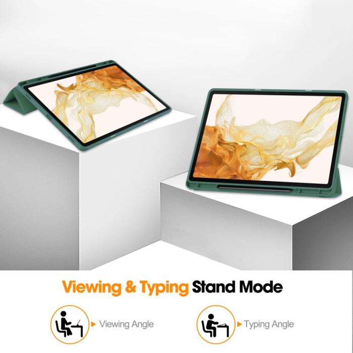 Bild 3,  Samsung Galaxy Tab S9 Plus Fodral Tri-Fold Pennhållare Svartgrön