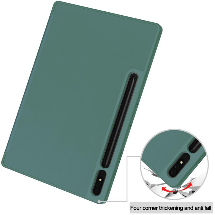 Bild 6,  Samsung Galaxy Tab S9 Plus Fodral Tri-Fold Pennhållare Svartgrön