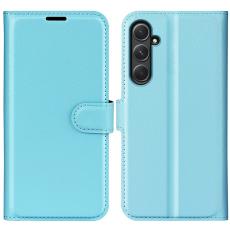 Samsung Galaxy A55 5G Fodral Litchi L&auml;der Ljus Bl&aring;