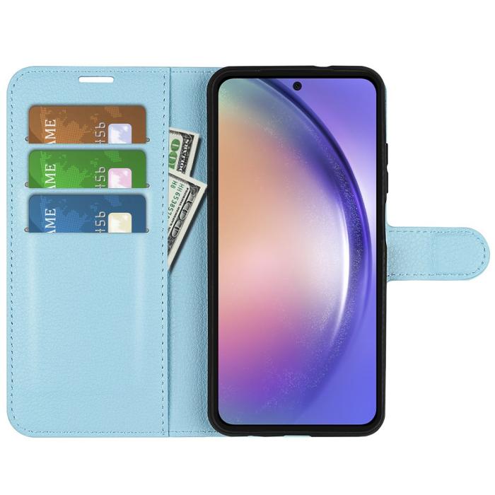 Bild 2,  Samsung Galaxy A55 5G Fodral Litchi Läder Ljus Blå