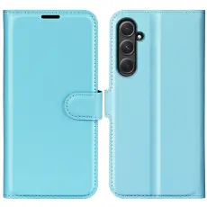  Samsung Galaxy A55 5G Fodral Litchi L&auml;der Ljus Bl&aring;