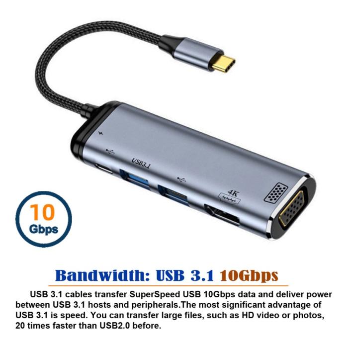 Bild 2,  USB-C PD Till VGA/HDMI/USB-C/USB-A 4K 60Hz 1080p Adapter