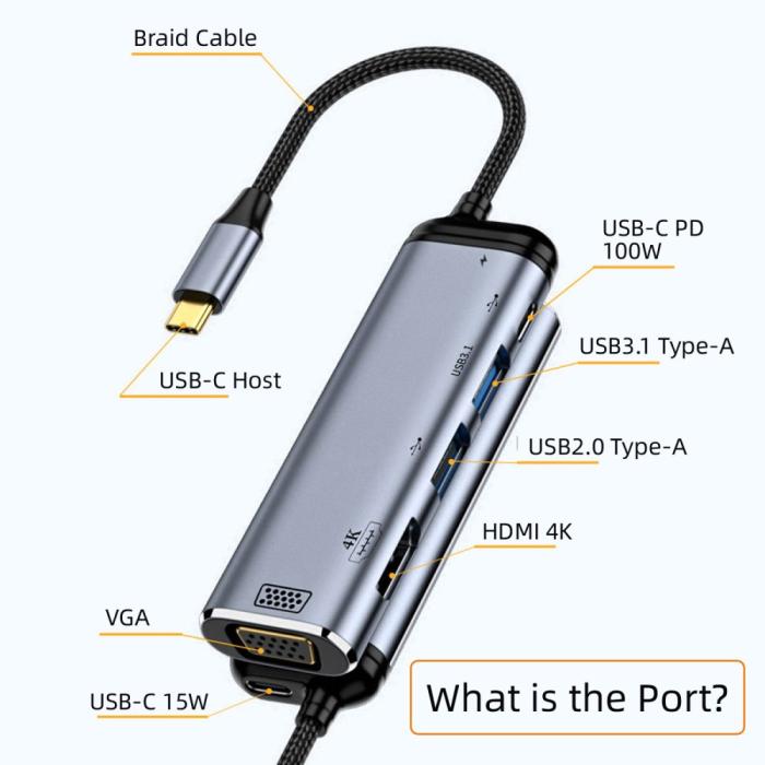 Bild 4,  USB-C PD Till VGA/HDMI/USB-C/USB-A 4K 60Hz 1080p Adapter