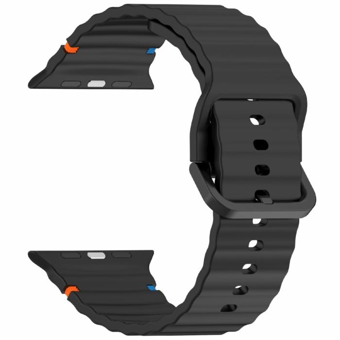 Bild 3,  Apple Watch 42/44/45/46/49 mm Armband Silikon Wave Svart