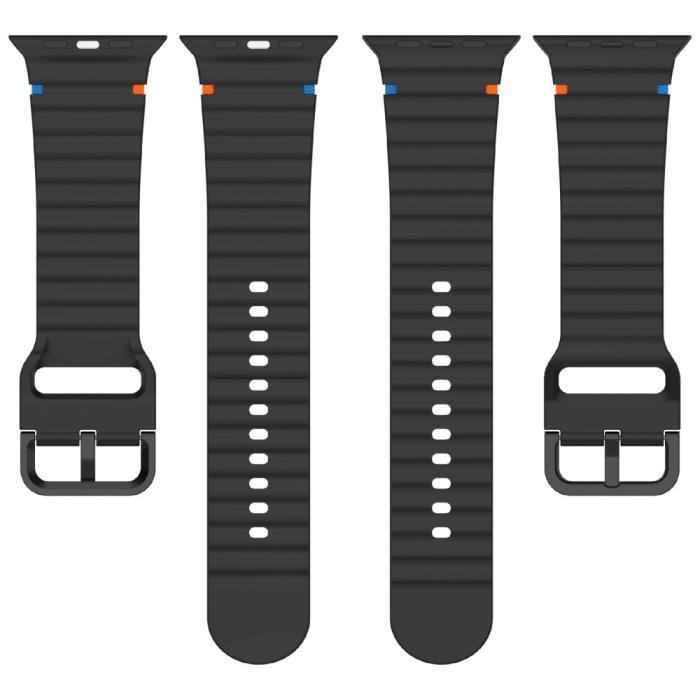 Bild 5,  Apple Watch 42/44/45/46/49 mm Armband Silikon Wave Svart