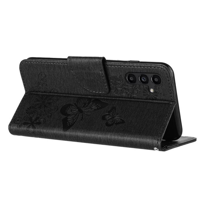 Bild 2,  Samsung Galaxy A27 5G Fodral Läder Fjärilar Svart