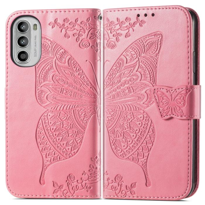 Bild 2,  Motorola Moto G52/G82 Fodral Fjäril Tryck Rosa