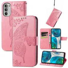 Motorola Moto G52/G82 Fodral Fj&auml;ril Tryck Rosa