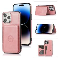  iPhone 14 Pro Skal Med Kortfack Och Magnet Ros&eacute;guld
