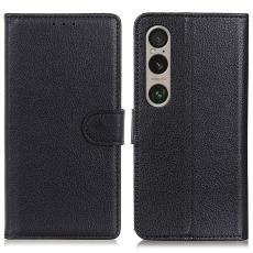  Sony Xperia 1 VI Litchi L&auml;der Fodral Svart