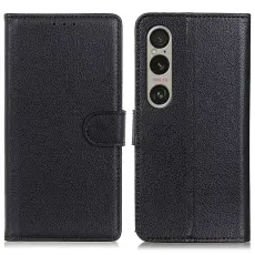  Sony Xperia 1 VI Litchi L&auml;der Fodral Svart