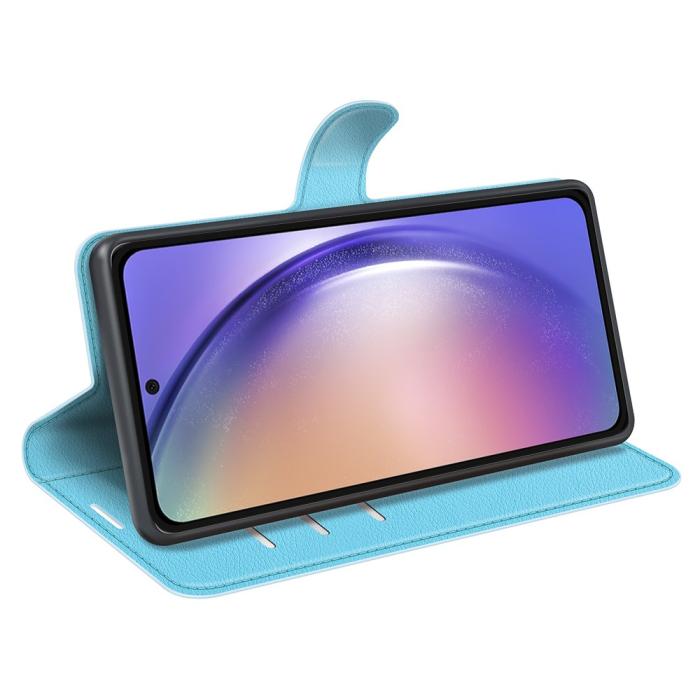 Bild 3,  Samsung Galaxy A55 5G Fodral Litchi Läder Ljus Blå