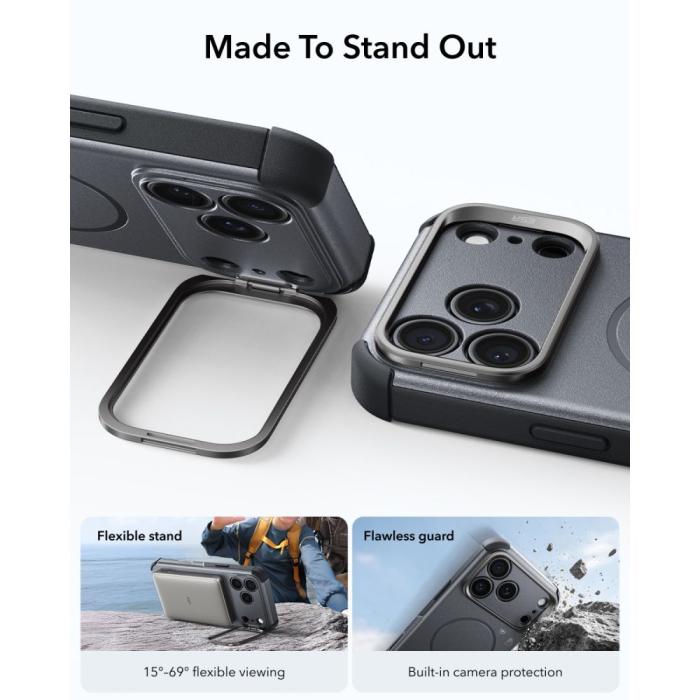 Bild 4, ESR ESR iPhone 18 Pro / 17 Pro Skal MagSafe Cyber Tough Kickstand Grå
