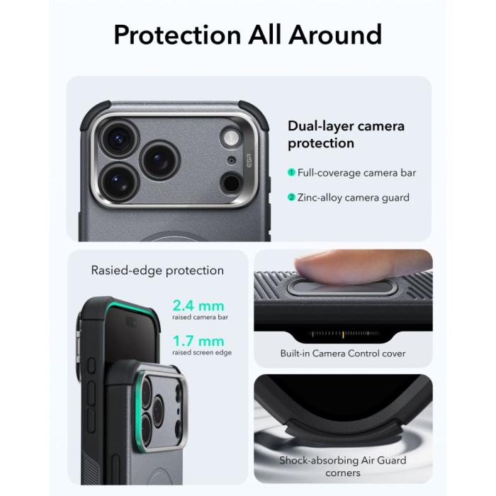 Bild 5, ESR ESR iPhone 18 Pro / 17 Pro Skal MagSafe Cyber Tough Kickstand Grå
