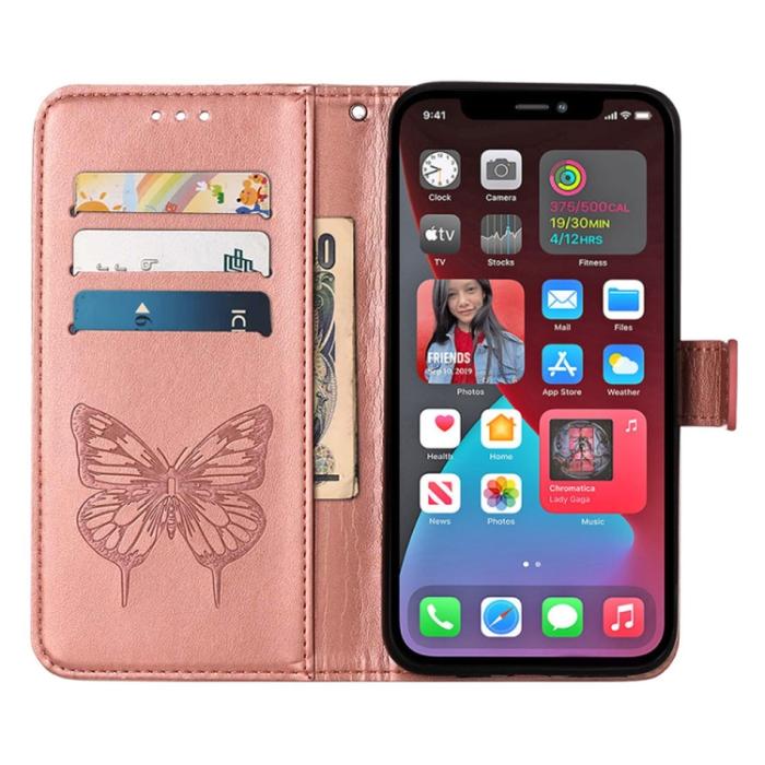 Bild 3,  iPhone 14 Pro Max Fodral Fjäril Tryck Roséguld