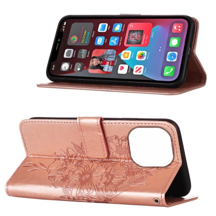 Bild 4,  iPhone 14 Pro Max Fodral Fjäril Tryck Roséguld