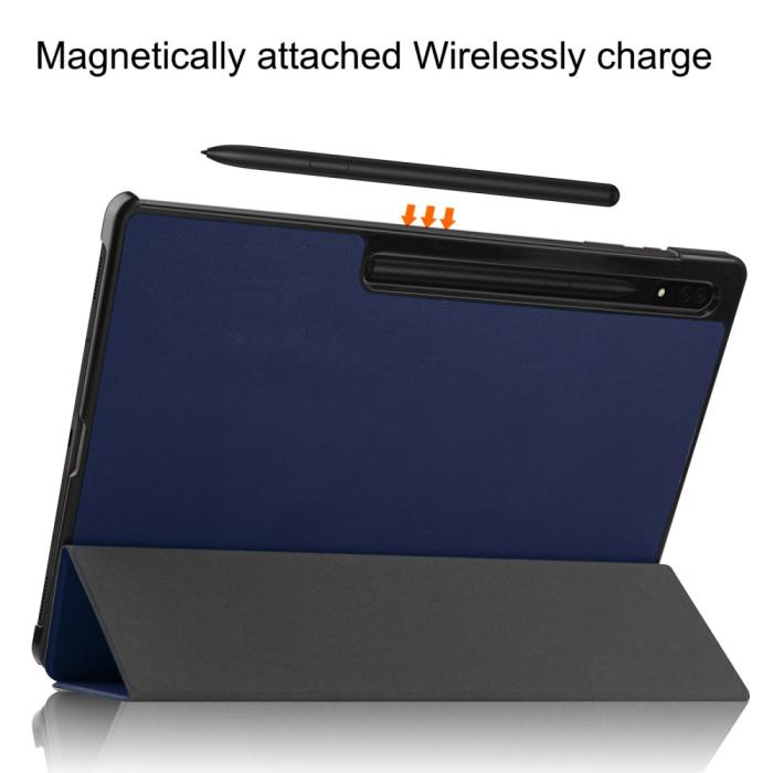 Bild 4,  Samsung Galaxy Tab S9 Ultra Fodral Tri-Fold Läder Blå