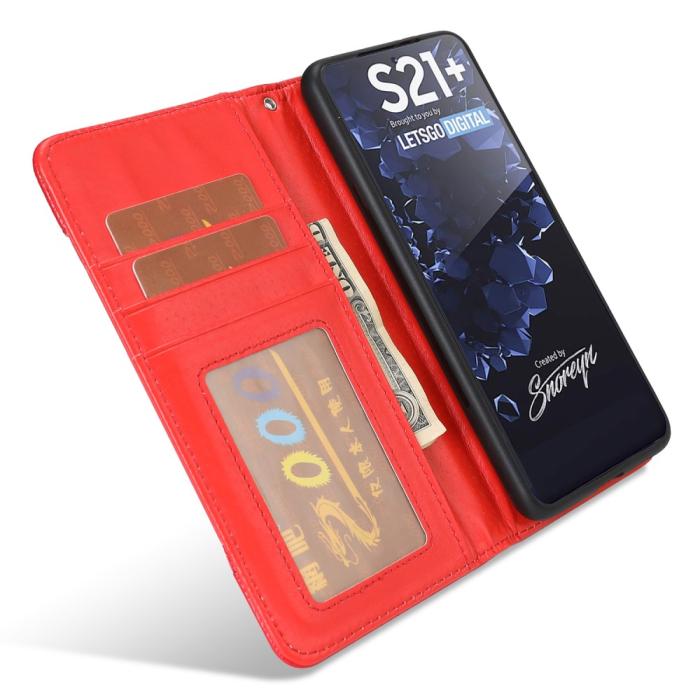 Bild 5,  Samsung Galaxy S21 Plus - 2in1 Litchi Magnet Fodral - Röd