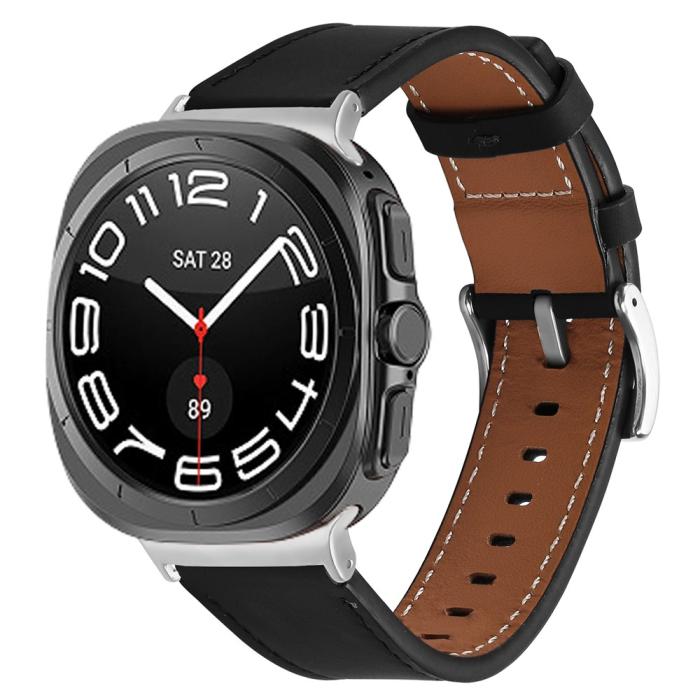 Bild 2,  Galaxy Watch 8 46/44/40 mm Armband Äkta Läder Svart