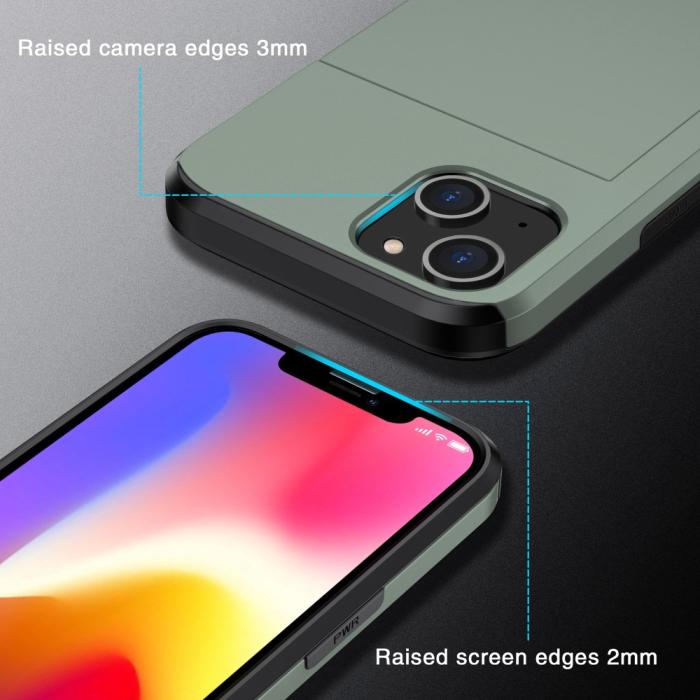 Bild 4,  iPhone 15 Skal Hybrid Med Kortfack Militär Grön