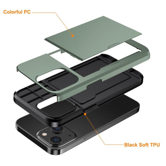 Bild 5,  iPhone 15 Skal Hybrid Med Kortfack Militär Grön