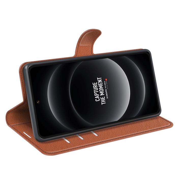 Bild 3,  Xiaomi 14 Ultra Fodral Litchi Läder Brun